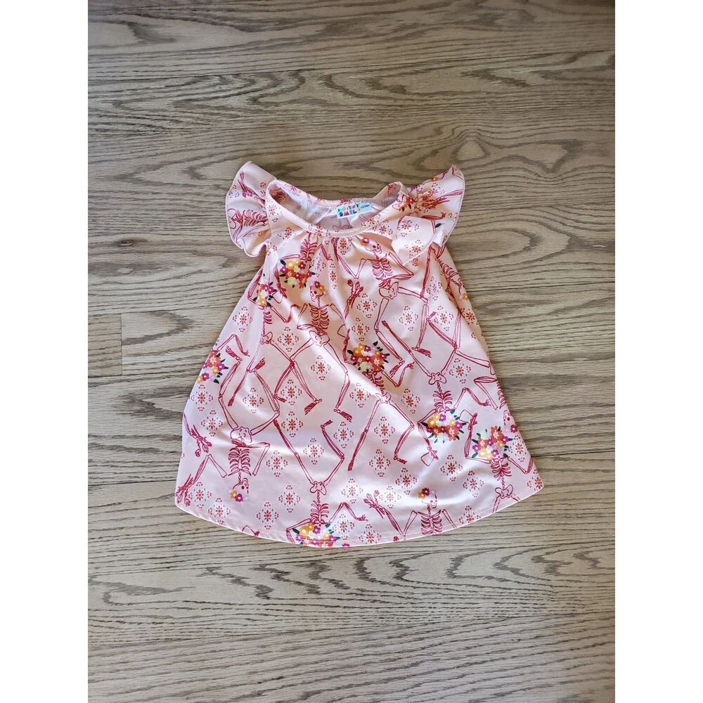 Dot Dot Smile Skeleton and Flowers Ruffle Sleeve Dress Halloween EUC 12-24M